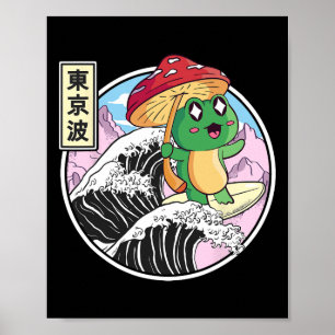 Poster Sapo Com Cogumelo Surfando Onda Japonesa Kawaii Co
