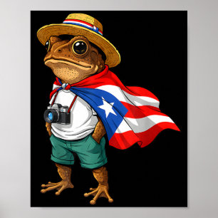 Poster Sapo Coqui Bandeira de Porto Rico Taino Bor Puerto