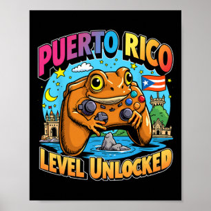 Poster Sapo Coqui Gamer Nível Desbloqueado em Porto Rico