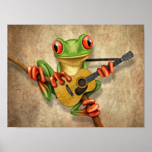 Poster Sapo de árvore bonito que joga uma guitarra