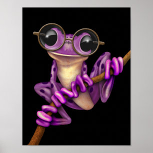 Pôster Sapo de árvore roxo bonito com vidros do olho no