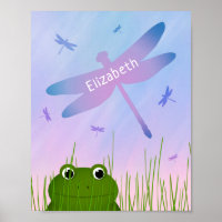 sapo de desenho animado jogando relva libélulas mo