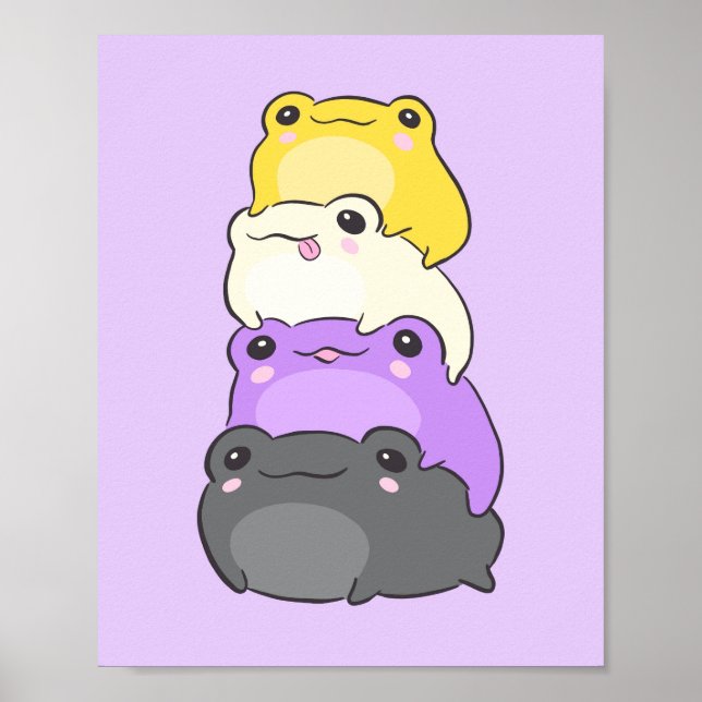 Poster Sapo de Orgulho Não Binário - Sapo Estético Kawaii (Frente)