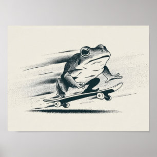 Poster Sapo de skate – Arte de animal de ação retrô