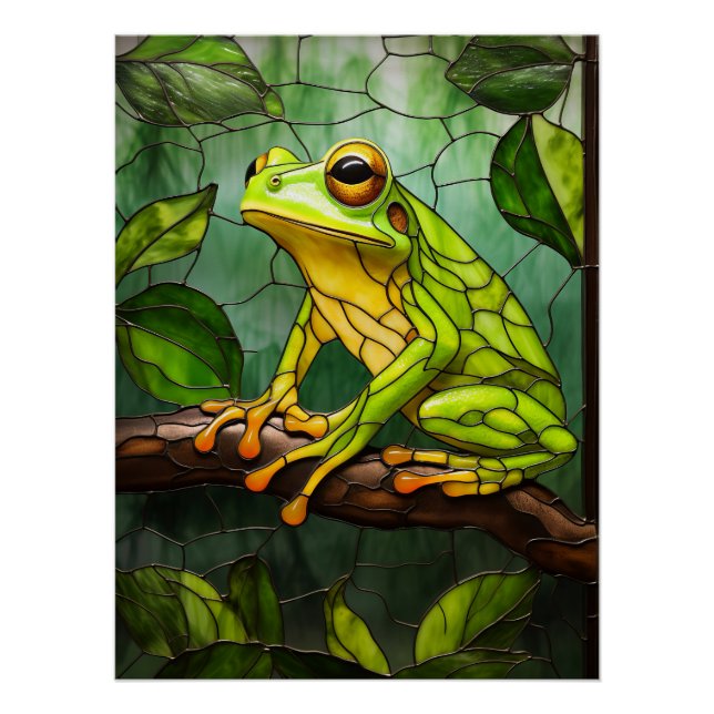 Pôster Sapo de Vidro Pintado Decoração de Floresta Tropic (Frente)