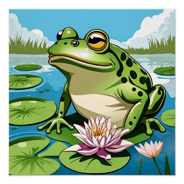Pôster Sapo Em Uma Lily Pad Poster (Frente)
