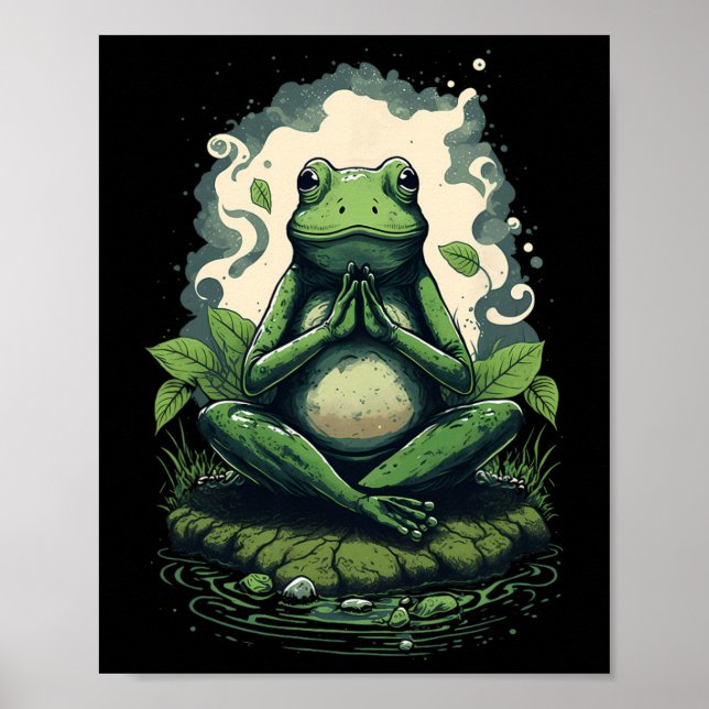 Poster Sapo Fofo Meditando Zen Yoga Meditação Espiritual (Frente)