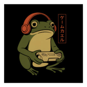 Pôster Sapo Gamer Japonês Engraçado Jogos Vintage 
