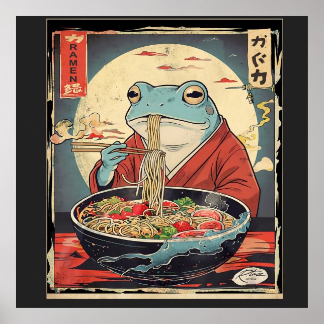 Poster Sapo Japonês Comendo Ramen para amantes de comida  (Frente)