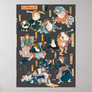 Poster Sapo japonês ukiyo-e Froggies