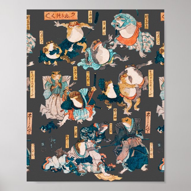 Poster Sapo japonês ukiyo-e Froggies (Frente)