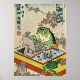 Poster Sapo Jogando Jogos de PC, Arte de Sapo Ukiyo-e, Sa
