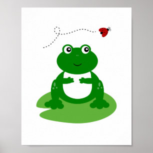 Pôster Sapo no Lily Pad com Ladybug Nursery Wall Art