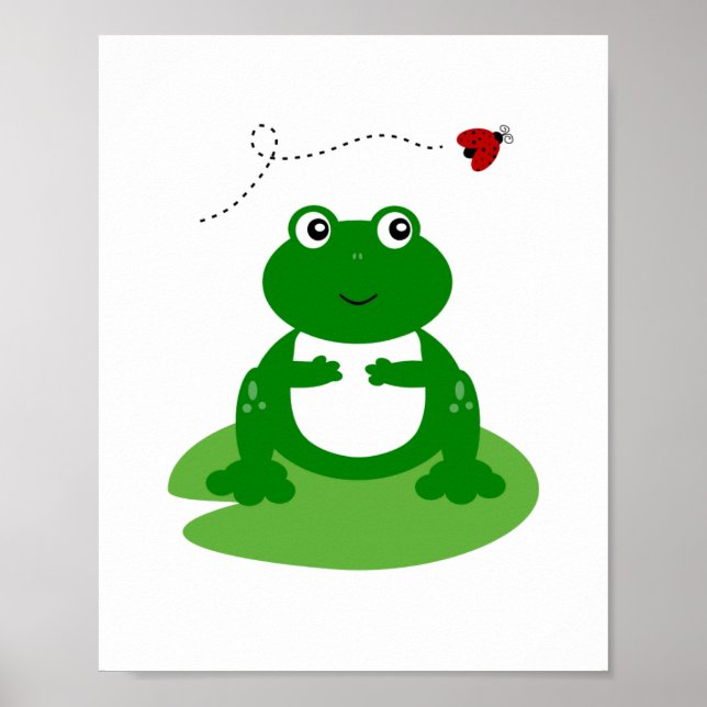Pôster Sapo no Lily Pad com Ladybug Nursery Wall Art (Frente)