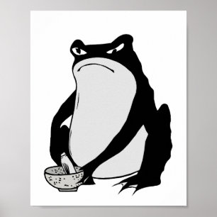 Poster Sapo rabugento desenhando arte japonesa por Matsum