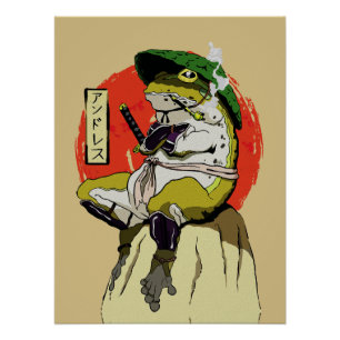Pôster Sapo Samurai com Estética de Sol Vermelho