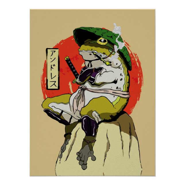 Pôster Sapo Samurai com Estética de Sol Vermelho (Frente)