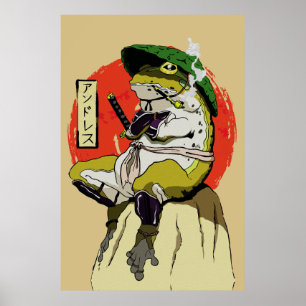 Poster Sapo Samurai com estética do sol vermelho