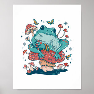 Poster Sapo soltando em um núcleo de algodão em cogumelo