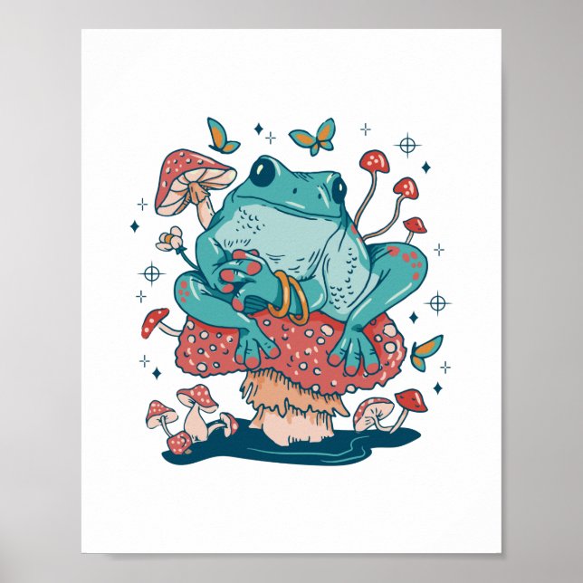 Poster Sapo soltando em um núcleo de algodão em cogumelo (Frente)