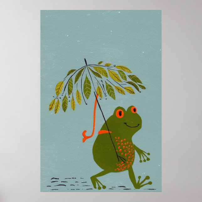 Poster Sapo verde moderno e aquarela guarda-chuva#5 (Frente)