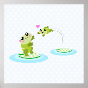 Poster Sapos bonitos - mãe do kawaii e sapo do bebê