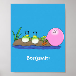 Poster Sapos engraçados bonitos ilustração de desenho ani