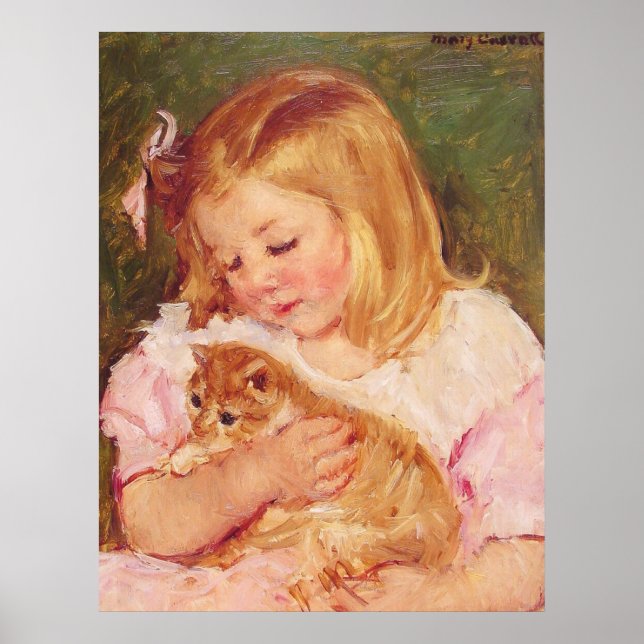 Poster Sara segurando um gato, Mary Cassatt (Frente)