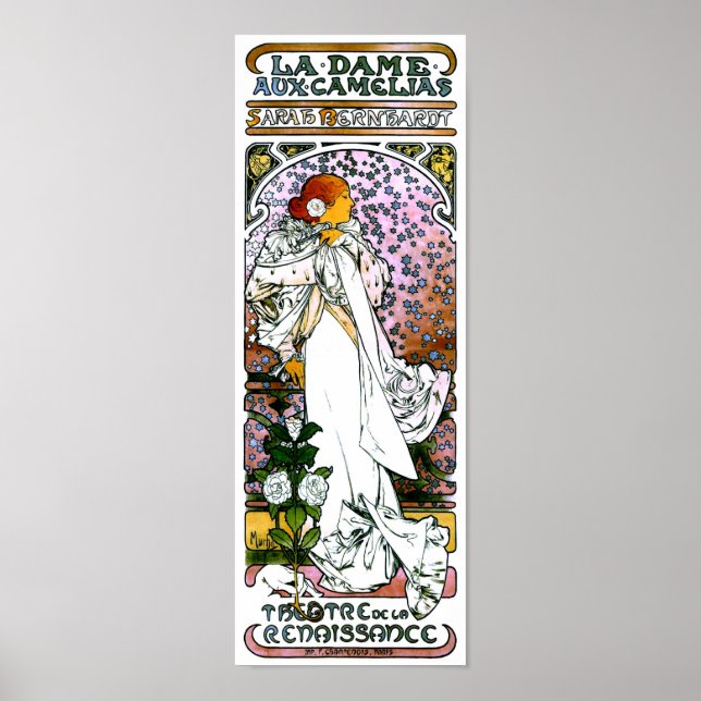 Poster Sarah Bernhardt, La Dame aux Camélias, Mucha Fine (Frente)
