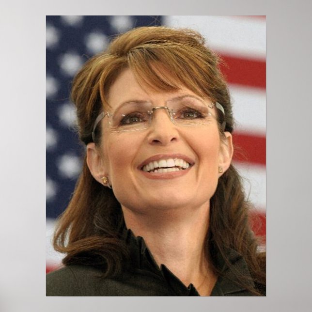 Pôster Sarah Palin sorrindo com Flag (Frente)