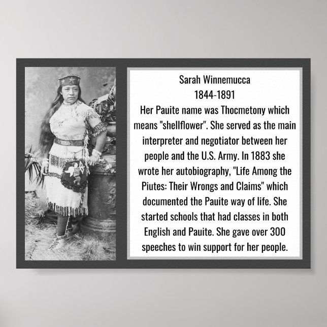 Poster Sarah Winnemucca Líder Autor Nativo Americano (Frente)