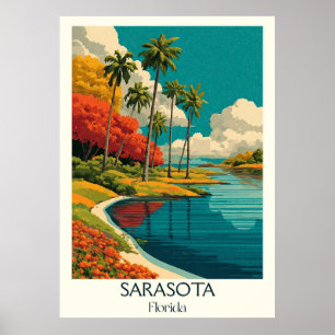 Poster Sarasota Florida Vintage Coastal Bay Viagem Art