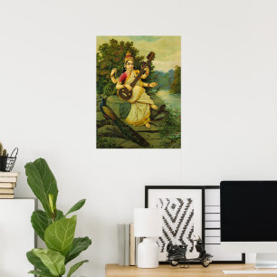 Poster Saraswati, Deusa da Música por Raja Ravi Varma