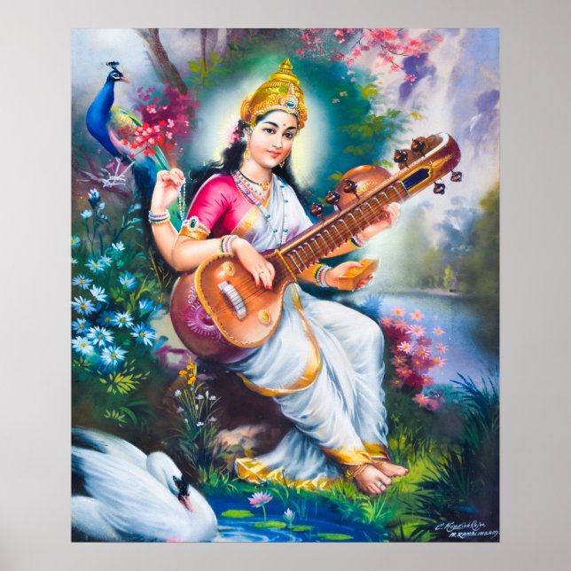 Poster Saraswati por M Ramalingam (Frente)