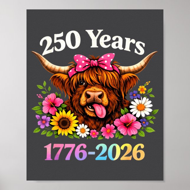 Poster Sarcasm Highland Cow Happy New 250 Years American  (Frente)