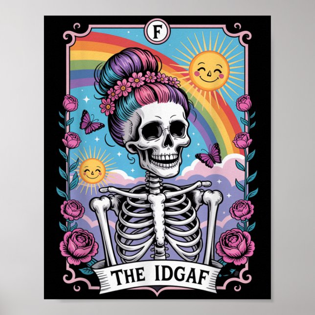 Poster Sarcastic Skeleton The Idgaf Funny Tarot Card Goth (Frente)