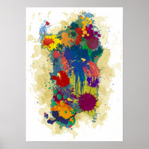 Poster Sardenha, mapa das gotas de tinta