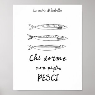 Poster Sardinha de cozinha italiana desenho das aspas em