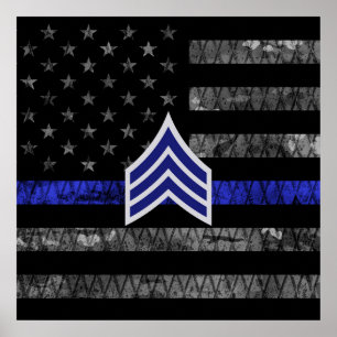 Poster Sargento Stripes Thin Blue Line Sinalizador de Dis