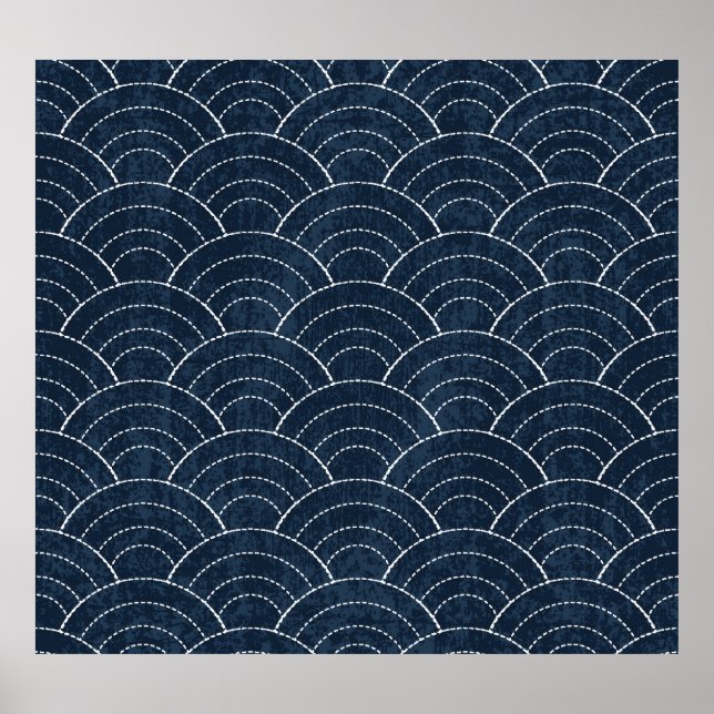 Poster Sashiko Embroidery: Padrão Indigo Japonês. (Frente)