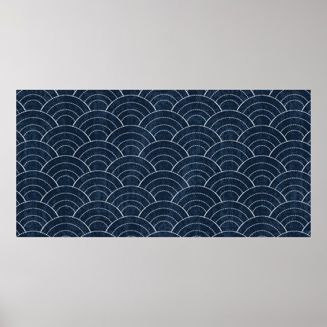 Poster Sashiko seamless indigo dye pattern with tradition (Frente)