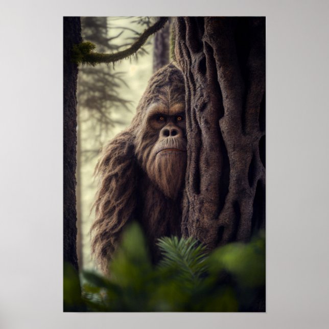 Poster Sasquatch, Bigfoot, Arte Fantasia, Mito Urbano (Frente)