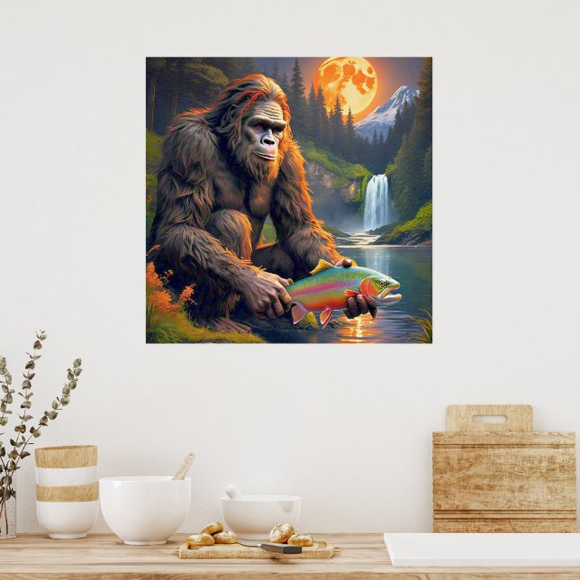 Poster Sasquatch Pegando Truta Arco-Íris (Cozinha)