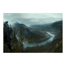 Sasquatch sobre um vale montanhoso cênico