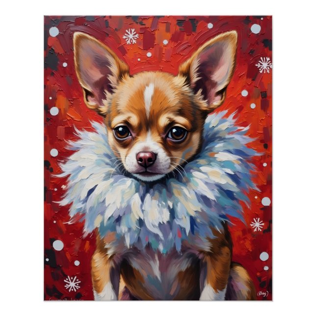 Pôster Sassy Chihuahua Dog in Fluffy Winter Fur Collar (Frente)