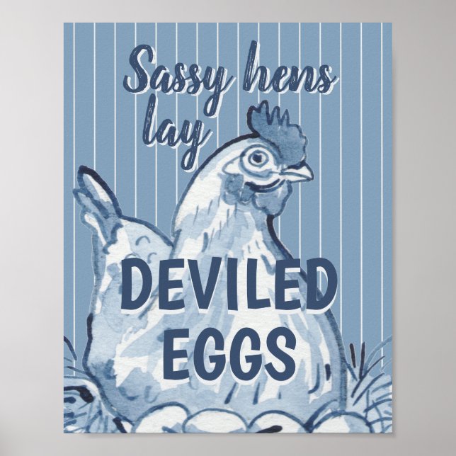 Poster Sassy Hens Lay Ovos Devimados Engraçados Arte Azul (Frente)