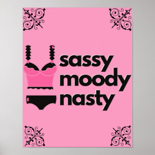 Poster Sassy, Moody, Nasty Lingerie Íntima Rosa e Preta B