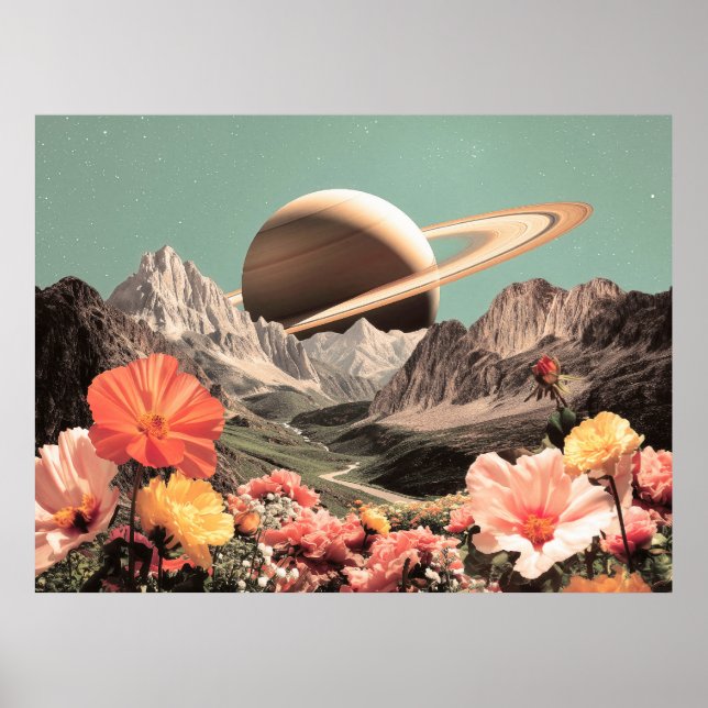 Poster Saturno Surreal Sobre o Vale da Montanha (Frente)