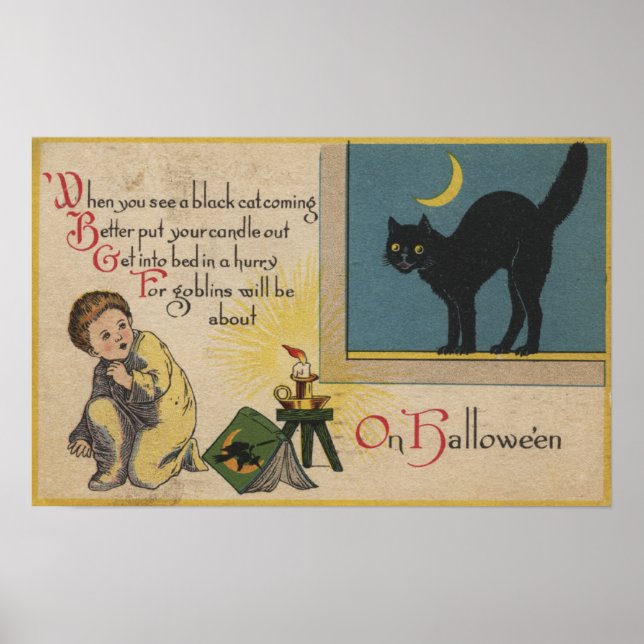 Pôster Saudação de Halloween Gato Preto (Frente)