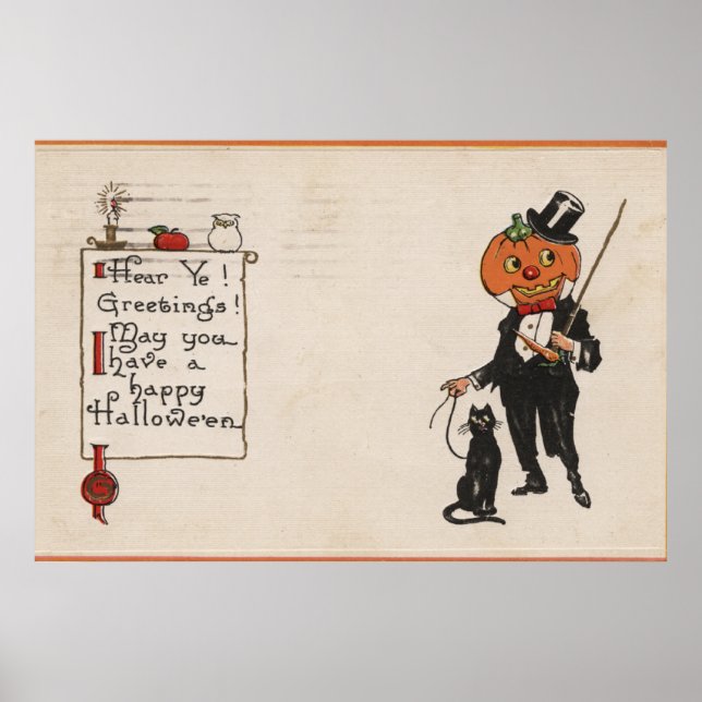 Pôster Saudação de HalloweenJack-O-Lanterna em Tux (Frente)